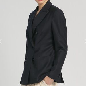 Talbots Navy Double-Breasted Wool Blazer